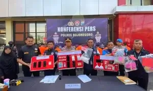 Polres Bojonegoro saat menggelar pers rilis pengungkapkan kasus narkoba tahun 2025. Foto: dok polres