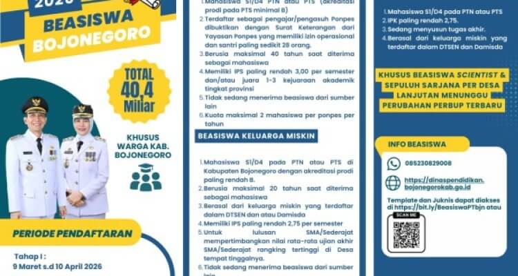 Pemkab Bojonegoro Buka Pendaftaran Beasiswa 2026