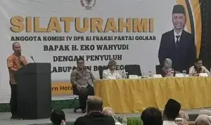Anggota DPR RI Komisi IV Fraksi Golkar Eko Wahyudi menggelar silaturahmi bersama penyuluh pertanian, perikanan, dan kehutanan se-Kabupaten Bojonegoro di Eastern Hotel, Jumat (9/5/2026)